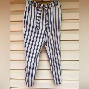 BCBG BLUE/white stripes capris, waist tie, side pockets, hook & zipper closure,2